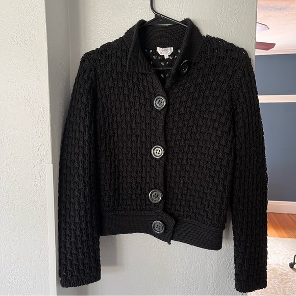 MaxMara 100% Knit Virgin Wool Mock Neck Cardigan - Picture 1 of 5
